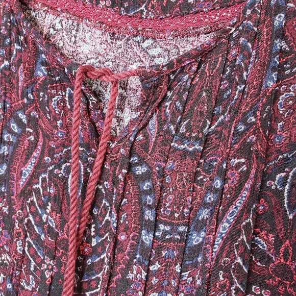 American Eagle Drop Waist Paisley Floral Dress S Maroon Burgundy Peasant Boho - Picture 6 of 10